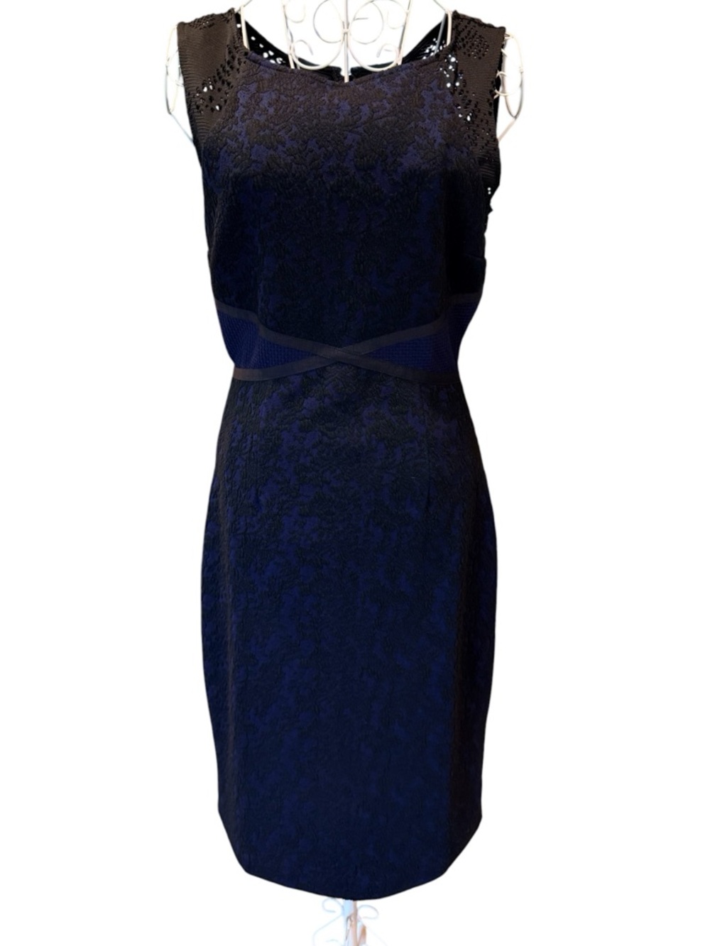 Moulinette Soeurs Anthropologie Jacquard Midi Sheath Dress Navy Black Size 8